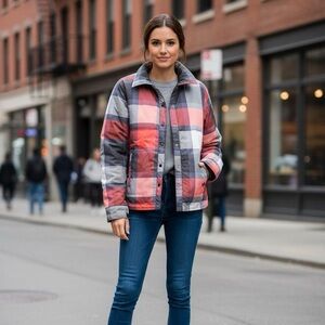 Adidas Originals Reversible Plaid Quilted Puffer Jacket Size 36/ Women’s S